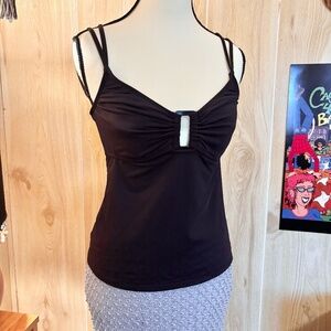 Vintage Womens Medium Black Buckle Stretch Tank Top 2000s